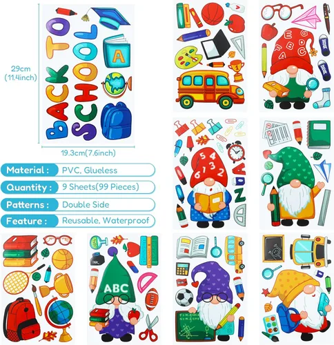 Vista 2 de Naler Decoraciones para el regreso a clases, 99 adhesivos para ventana, de PVC, reutilizables, impermeables, estáticas, de doble cara, para ventanas