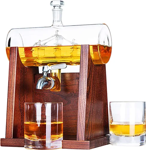 Juego de decantadores de whisky Jillmo para hombres, juego de decantador de 1250ml con 2 vasos de whisky, ideal para regalos de bourbon para hombres
