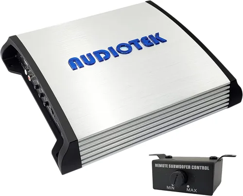 AUDIOTEK AT2400S Amplificador estéreo de coche de 2 canales, 2400 vatios, 2 ohmios estables, indicador LED, rango completo, perilla de graves