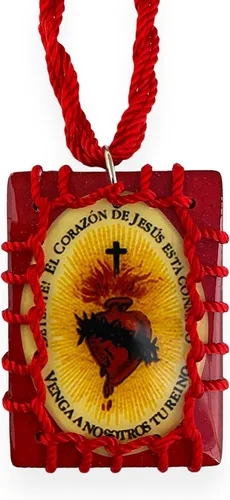 Vista 2 de Sagrado Corazón de Jesús Escapulario de Madera Roja Collar Escapulario Rojo Madera Sagrado Corazon de Jesús Regalo Religioso, Madera, No es una
