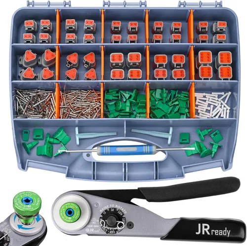 Kit de conectores Deutsch JRready DW5011 - Conectores DT de 2, 3, 4, 6 pines, tamaño 16# contactos sólidos 16-20 AWG, herramienta de crimpado