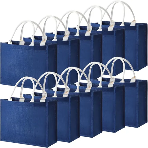 Vista 9 de Shappy Juego de 10 Bolsas de Arpillera Tipo Tote, Bolsa de Compras de Yute Arpillera Reutilizable en Blanco con Asa para Regalo de Dama de Honor