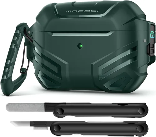 Vista 15 de MOBOSI Funda para AirPods Pro 2 con cerradura, compatible con funda Airpod Pro de 2ª/1ª generación, funda protectora de grado militar con kit
