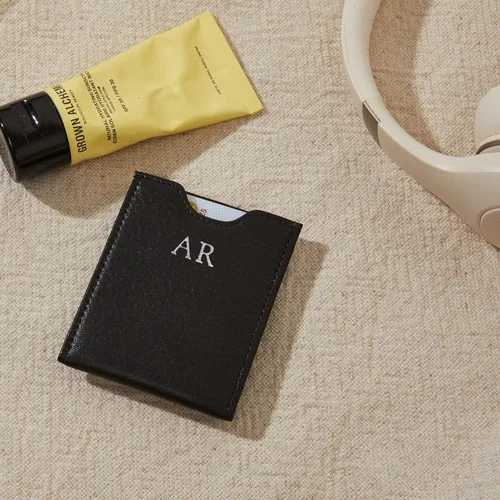 Vista 2 de Leatherology Cartera delgada para tarjetas con clip para dinero para hombre, Aceite Negro, Cartera con tarjetero