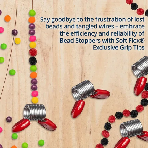 Vista 2 de Soft Flex Tapones de cuentas – Paquete de cuatro con asas rojas – Tope de cuentas para hacer joyas