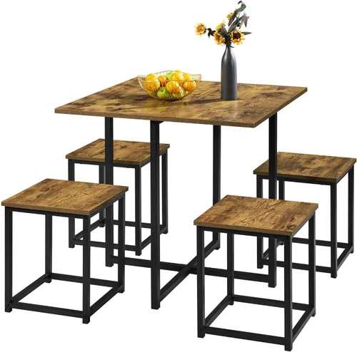Vista 46 de Yaheetech Juego de mesa de comedor de 3 piezas, juegos de mesa y sillas de cocina para 2 personas, mesa compacta con 2 taburetes y diseño de ahorro