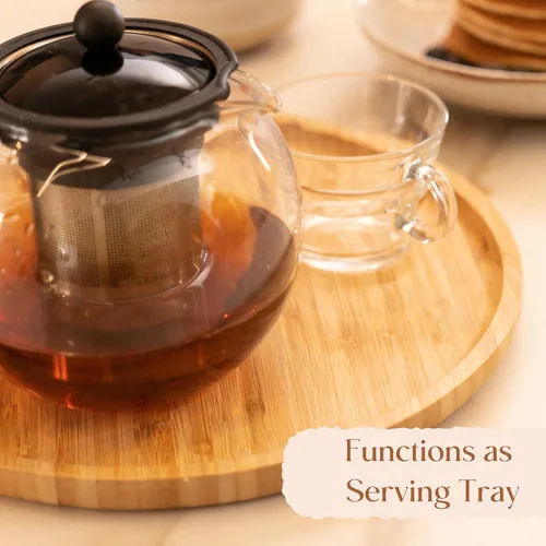 Vista 6 de Bandeja de servir de bambú, bandeja redonda de madera, bandeja de servir de madera, fruta, pan, plato de ensalada, tabla de servir charcutería, 9.8