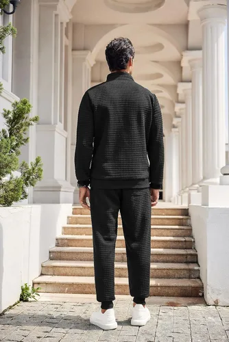 Vista 8 de COOFANDY Conjunto deportivo de 2 piezas para hombre, ajuste relajado, con media cremallera, para correr