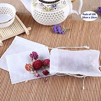 AKOAK Paquete de 100 bolsas de filtro de té desechables con cordón para té suelto, hierbas, especias, ramo de especias y garni popurrí (3.93 x 5.9