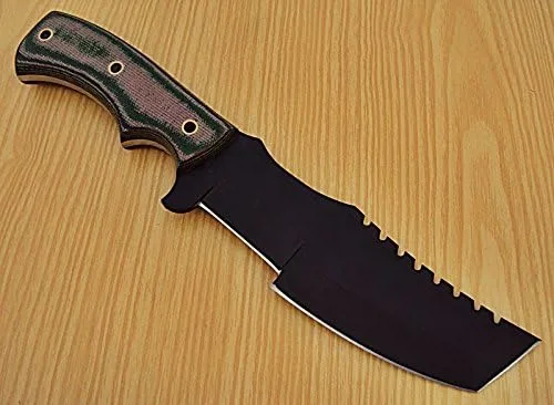 Vista 5 de Poshland TR-38 PERSONALIZADO HECHO A MANO ACERO CARBONO (1095) CUCHILLO DE SEGUIMIENTO - MANGO DE MICARTA DE JEAN VERDE MARRÓN.