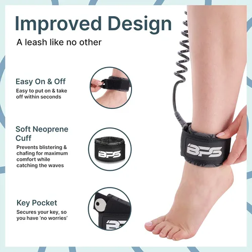 Vista 4 de BPS 'Storm' Premium 0.283 in Bobina SUP Correa de Paddleboard Correa de tobillo de liberación rápida, con bolsa de cintura impermeable Longboard