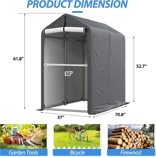 Vista 2 de Cobertizo de almacenamiento al aire libre de 6 x 3 pies, refugio de almacenamiento portátil resistente con puerta enrollable con cremallera
