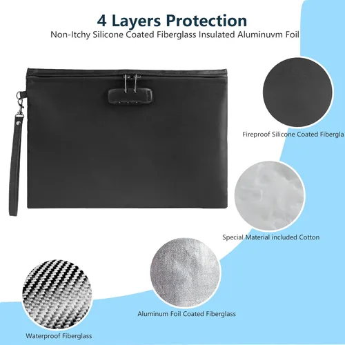 Vista 7 de Bolsa de documentos ignífuga de 2000℉ con bloqueo de contraseña, color negro, 14.3 x 10.2 pulgadas, bolsa de dinero ignífuga para efectivo