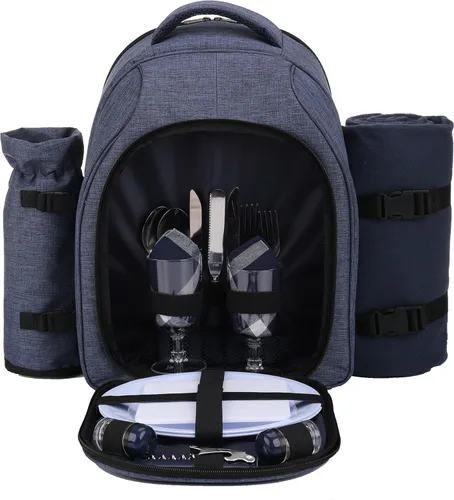 Vista 19 de Apollo Walker - Set de mochila para picnic para 2 personas con compartimiento refrigerado, soporte desmontable para botella/vino, manta de forro