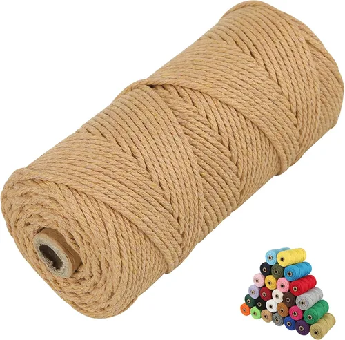 Vista 16 de Cordón de algodón para macramé, hilo torcido de 4 capas, cuerda de algodón natural, suministros perfectos de macramé, para hacer soportes colgantes