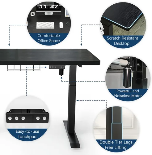 Vista 5 de Molblly Escritorio de pie de 40 x 24 pulgadas para oficina en casa escritorio eléctrico de pie con marco negro y parte superior negra escritorio