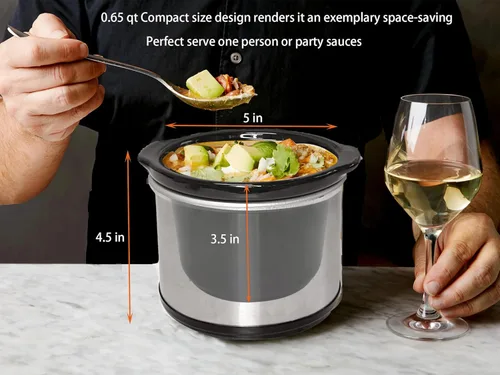 Vista 3 de Olla de cocción lenta mini redonda de 0.65 cuartos de galón, olla de fusión y calentador de fondue con olla de cerámica apta para lavavajillas, tapa