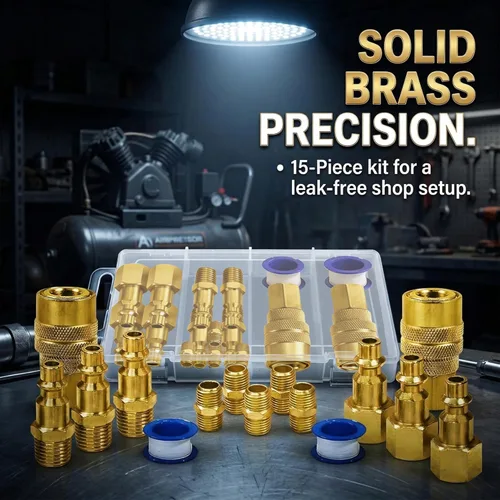 Vista 2 de LE LEMATEC Kit de montaje de manguera de compresor de aire de 15 piezas, accesorios de manguera de aire de conexión rápida NPT de 1/4 pulgadas