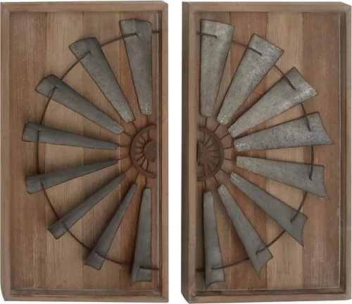 Vista 10 de Deco 79 Molino de viento de metal, decoración del hogar, arte de pared 30 x 2 x 30 pulgadas, marrón