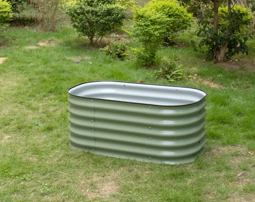 Vista 8 de MFSTUDIO Kit de cama de jardín elevada galvanizada para exteriores, macetas elevadas ovaladas de 17 pulgadas de alto, maceta de metal para verduras