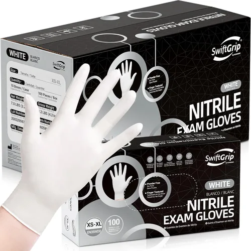 Vista 12 de Guantes de examen desechables de nitrilo SwiftGrip, 3 mil, talla pequeña, caja de 100, guantes de nitrilo blancos desechables libres de látex