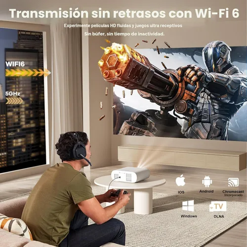 Vista 6 de Proyector 4K con Google TV: brillo 3000/tapa de lente automática y Keystone 4D/enfoque automático y control de voz AI, proyector portátil Sovboi