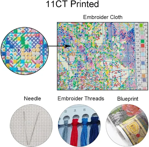 Vista 3 de DMCVIVR Stamped Cross Stitch Kits for Beginners Adults Needlepoint Kits for Beginners Embroidery Kits for Adults Crossstitch Kit for Beginners