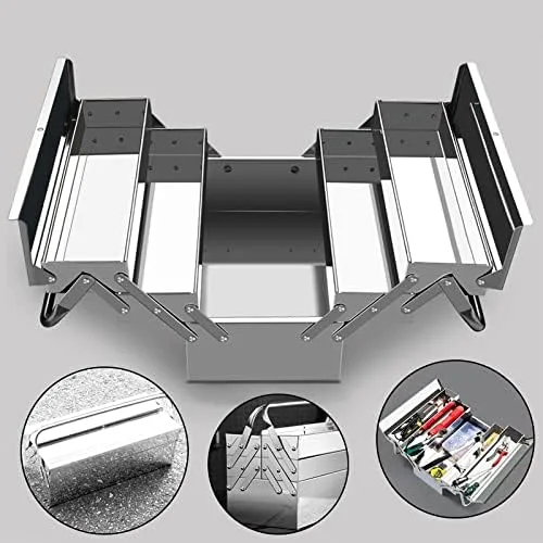 Vista 4 de ZCMEB - Juego de cajas de herramientas de acero inoxidable caja de almacenamiento plegable de tres capas caja de almacenamiento portátil de hierro
