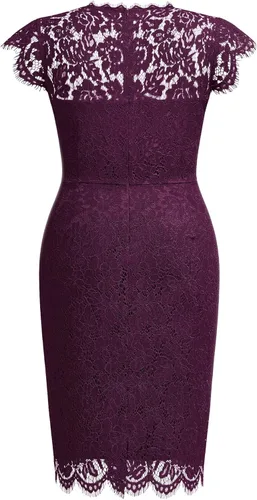 Vista 6 de Miusol Vestido de noche formal para mujer, con encaje retro, sin mangas, talla grande