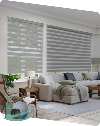 Vista 11 de Yoolax Persianas motorizadas de cebra compatibles con Alexa, persianas inteligentes de doble capa con control de luz de privacidad, persianas