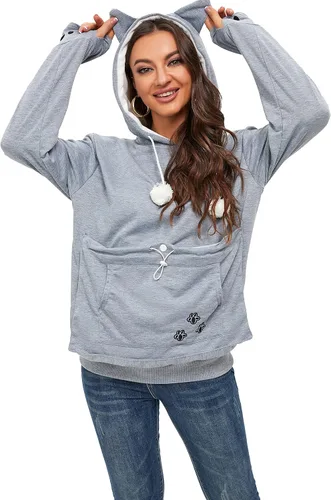 Vista 12 de BOMBAXCEIBA Bolsa para mascotas con capucha para mascotas pequeña, bolsa para perros y gatos, sudadera con capucha y bolsillo de canguro, con orejas