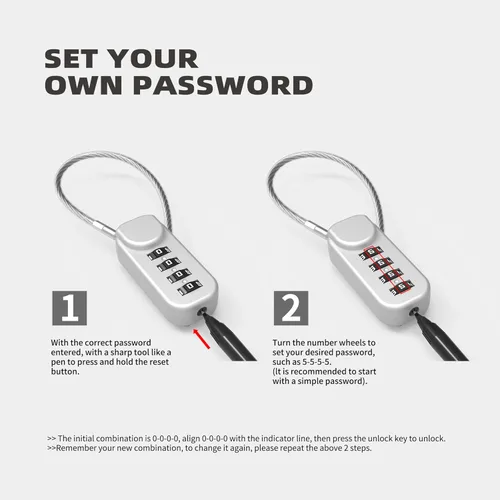 Vista 6 de Candado de combinación pequeña, candados de cable con combinación, candados para casillero, cerradura de cable combinada para equipaje, maleta