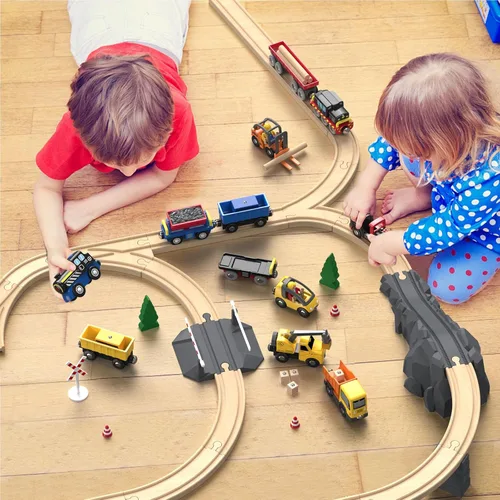 Vista 8 de Giant bean Juego de tren de madera de 36 piezas para niños pequeños con 12 piezas de tren de coche de construcción