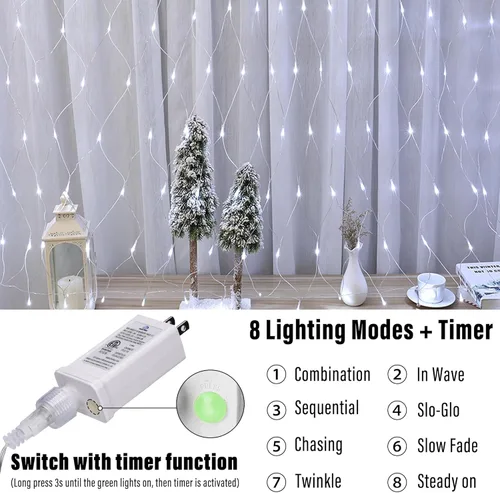 Vista 31 de Joomer - Luces navideñas de red, de 12 x 5 pies, 360 ledes, conectables e impermeables, con 8 modos y temporizador, para exterior, Navidad