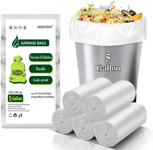 Vista 15 de Pequeñas bolsas de basura compostables – Mini bolsa de basura biodegradable de 1.2 galones, sin fragancia y fácil desgarre, a granel, forros