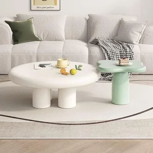 Vista 3 de Musporia Round Coffee Table, 35" W Small Round Coffee Tables Living Room, White Center Table for Living Room, Low Coffee Table for Sitting on The