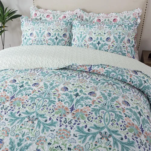 Vista 40 de HoneiLife - Juego de cama de dos piezas, tamaño individual, de microfibra, reversible, de retazos, estilo floral, todas las estaciones