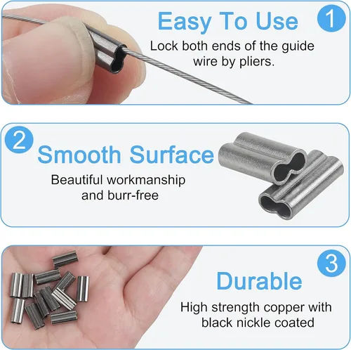 Vista 3 de SILANON Kit de mangas de crimpado de pesca, 400 piezas de mangas de crimpado de doble barril de cobre, latón, mangas de bucle de crimpado, línea