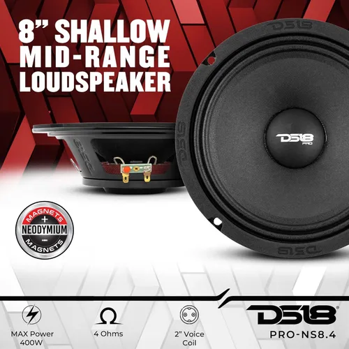 Vista 2 de DS18 PRO-NS6.4 - Altavoz poco profundo de 6.5 pulgadas de audio para automóvil, rango medio, 300 W máximo, 150 W RMS, 4 ohmios, imán de neodimio