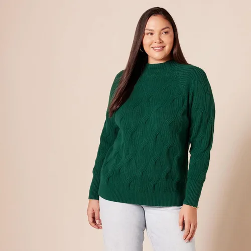 Vista 6 de Yaxa ESSENTIALS - Suéter trenzado suave al tacto con cuello alto para mujer