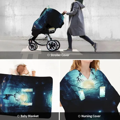 Vista 9 de Baby Car Seat Canopy Cover for Mom, Soft Breathable Nursing Breastfeeding Covers Multi Use Stroller Sun Shade Newborn Shower Gift，Moonlight Deer