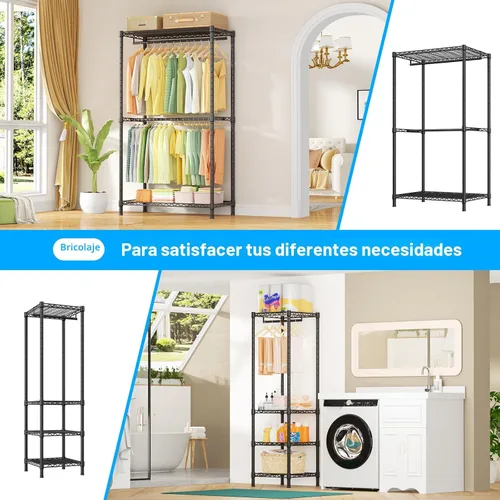 Vista 6 de Ulif Perchero E10 (Con Barra Colgante Extensible) Percheros Independientes para Colgar Ropa, Sistema Organizador de Armario Ajustable, Perchero