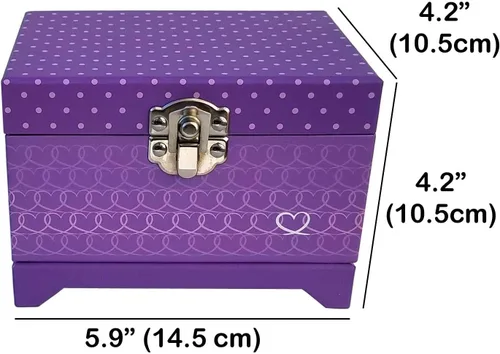 Vista 6 de Caja de música morada de bailarina con corazones
