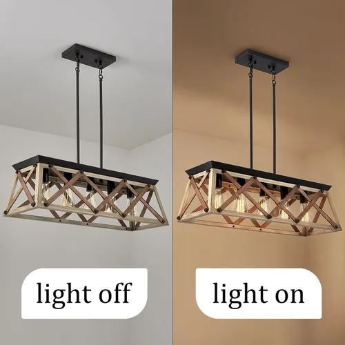 Vista 8 de Lámpara de techo para casa de campo, lámpara de comedor de 5 luces sobre mesa, lámpara rectangular lineal, iluminación colgante de isla para cocina