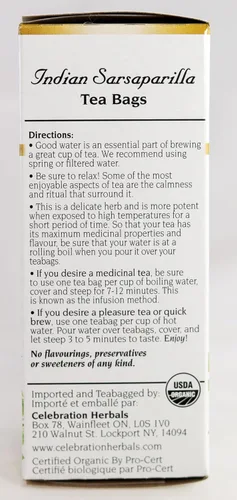 Vista 4 de Celebration Herbals Bolsas de té de raíz de zarzaparrilla orgánica, 24