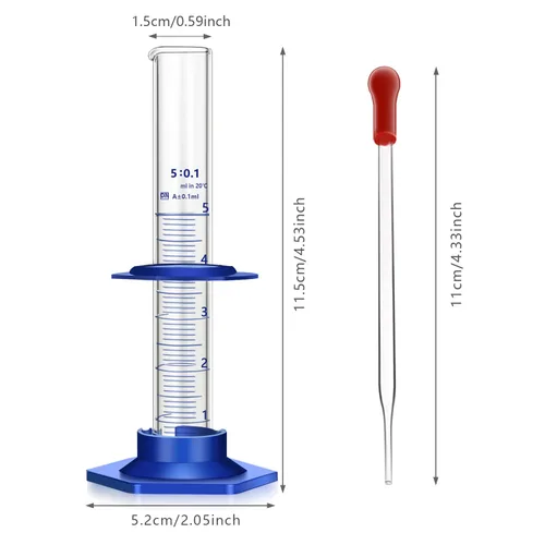Vista 2 de Cilindro graduado de vidrio grueso para medir líquidos, cilindros de laboratorio con base de plástico antideslizante y protectores de parachoques