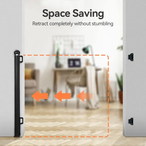 Vista 8 de COMOMY - Puerta retráctil para bebé para escaleras, puerta de malla de 0-55" para mascotas para puertas y pasillos de la casa, puerta de seguridad
