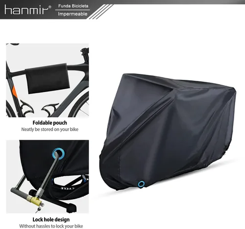 Vista 5 de Cubierta para bicicleta, cubierta impermeable para bicicleta al aire libre con agujero de bloqueo para bicicletas de montaña y de carretera