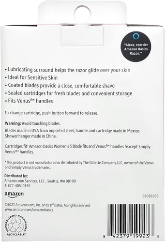 Vista 3 de Yaxa Basics - Maquinilla de afeitar manual de cinco hojas para mujer, se adapta a las asas Yaxa Basics y Venus, incluye 1 asa FITS, 12 cartuchos