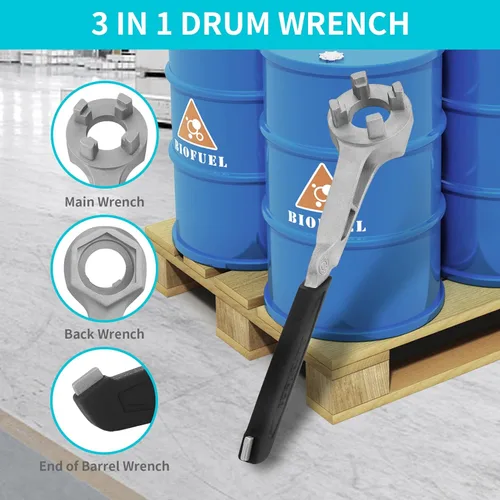 Vista 3 de DURATECH Llave de tambor de aluminio, llave 3 en 1, herramienta abridor de barril para abrir tambor de 10, 15, 20, 30, 55 galones, se adapta a tapas